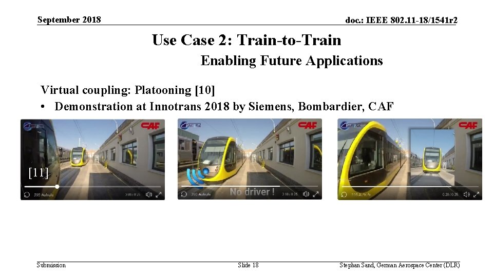 September 2018 doc. : IEEE 802. 11 -18/1541 r 2 Use Case 2: Train-to-Train