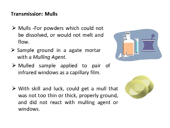Transmission: Mulls Ø Mulls -For powders which could not be dissolved, or would not