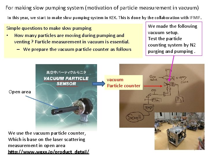 For making slow pumping system (motivation of particle measurement in vacuum) In this year,