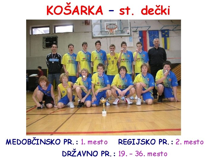 KOŠARKA – st. dečki MEDOBČINSKO PR. : 1. mesto REGIJSKO PR. : 2. mesto