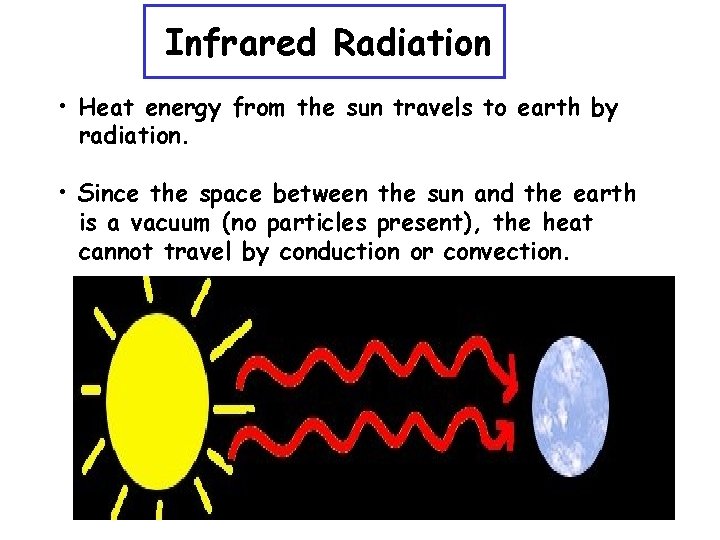 Infrared Radiation • Heat energy from the sun travels to earth by radiation. •