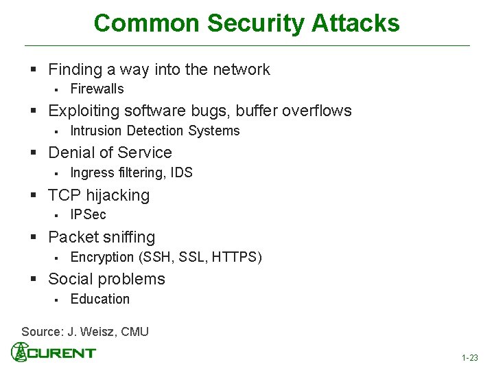 Common Security Attacks § Finding a way into the network § Firewalls § Exploiting