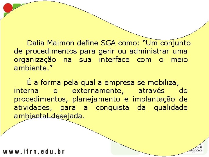 Dalia Maimon define SGA como: “Um conjunto de procedimentos para gerir ou administrar uma