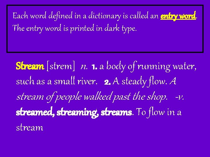 Each word defined in a dictionary is called an entry word. The entry word