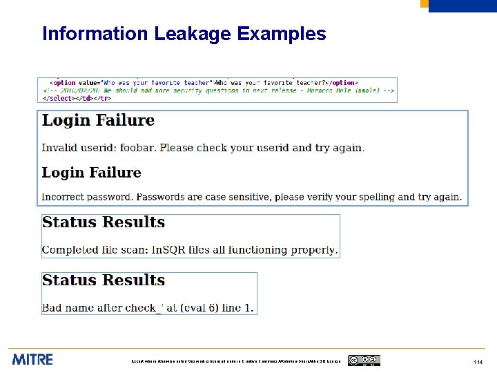 Information Leakage Examples Except where otherwise noted, this work is licensed under a Creative