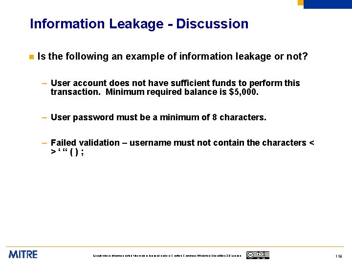 Information Leakage - Discussion n Is the following an example of information leakage or