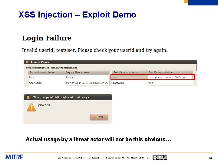 XSS Injection – Exploit Demo Actual usage by a threat actor will not be