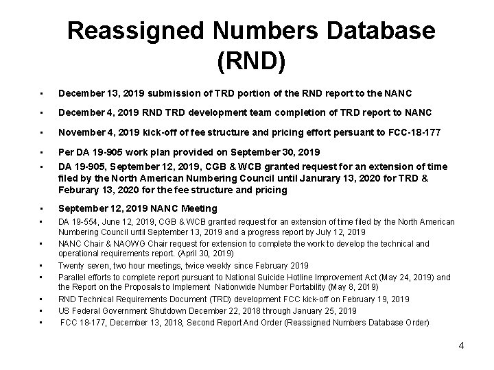 Reassigned Numbers Database (RND) • December 13, 2019 submission of TRD portion of the