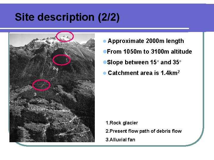 Site description (2/2) l Approximate 2000 m length l. From 1050 m to 3100 Site description (2/2) l Approximate 2000 m length l. From 1050 m to 3100