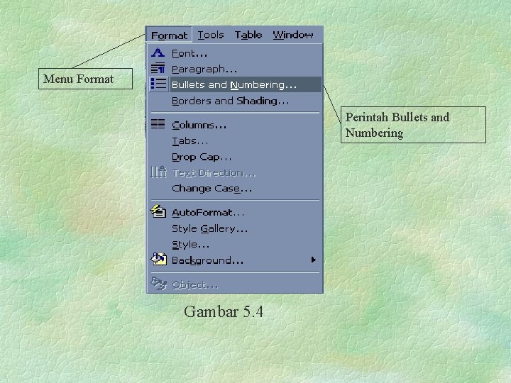 Menu Format Perintah Bullets and Numbering Gambar 5. 4 