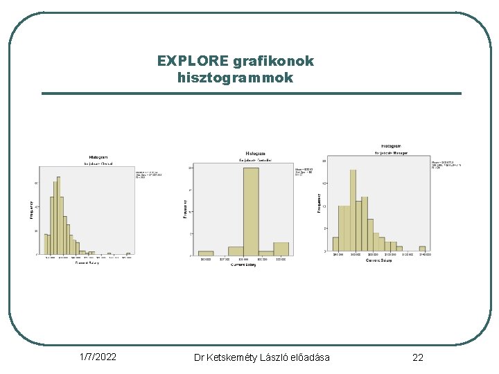 EXPLORE grafikonok hisztogrammok 1/7/2022 Dr Ketskeméty László előadása 22 