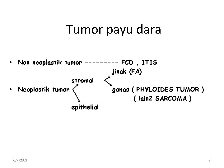 Tumor payu dara • Non neoplastik tumor ----- FCD , ITIS jinak (FA) stromal
