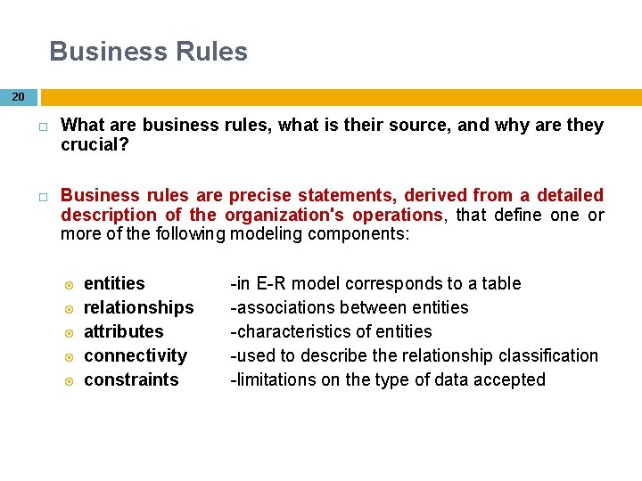 Business Rules 20 What are business rules, what is their source, and why are