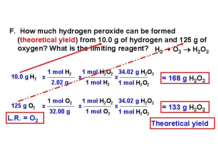 F. How much hydrogen peroxide can be formed (theoretical yield) from 10. 0 g F. How much hydrogen peroxide can be formed (theoretical yield) from 10. 0 g