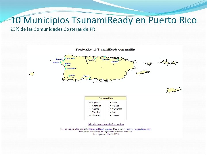 10 Municipios Tsunami. Ready en Puerto Rico 23% de las Comunidades Costeras de PR