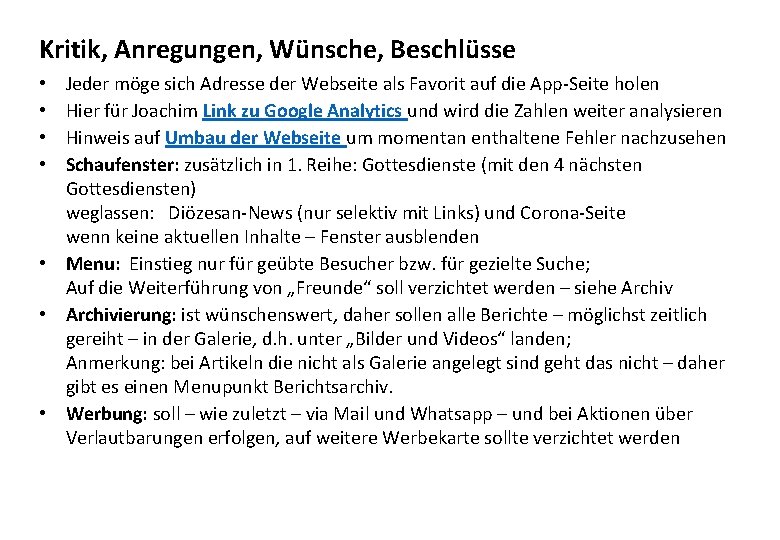 Kritik, Anregungen, Wünsche, Beschlüsse Jeder möge sich Adresse der Webseite als Favorit auf die