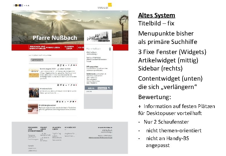 Altes System Titelbild – fix Menupunkte bisher als primäre Suchhilfe 3 Fixe Fenster (Widgets)