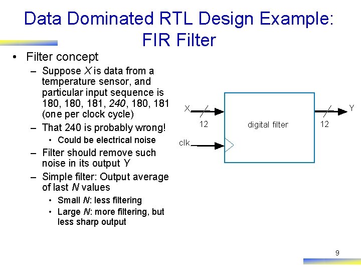 Data Dominated RTL Design Example: FIR Filter • Filter concept – Suppose X is