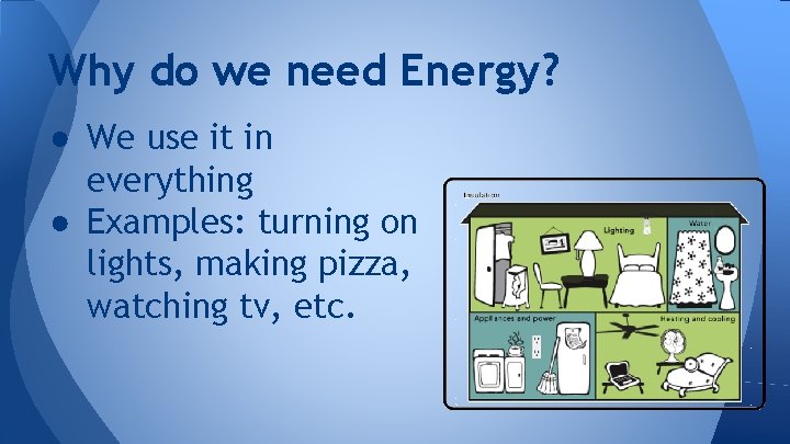 Why do we need Energy? ● We use it in everything ● Examples: turning