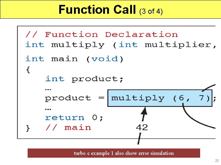 Function Call (3 of 4) turbo c example 1 also show error simulation 20