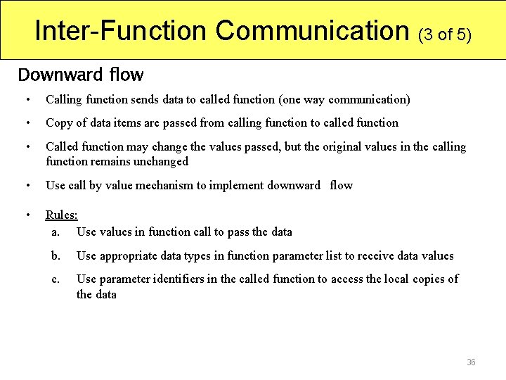 Inter-Function Communication (3 of 5) Downward flow • Calling function sends data to called