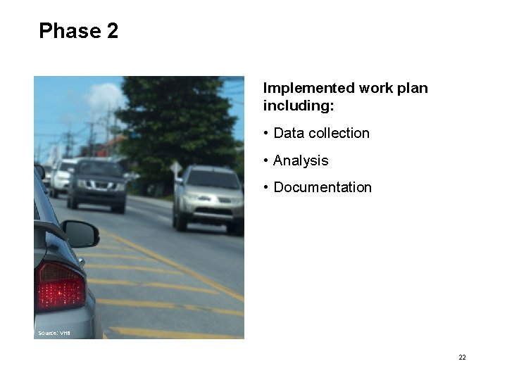 Phase 2 Implemented work plan including: • Data collection • Analysis • Documentation Source: