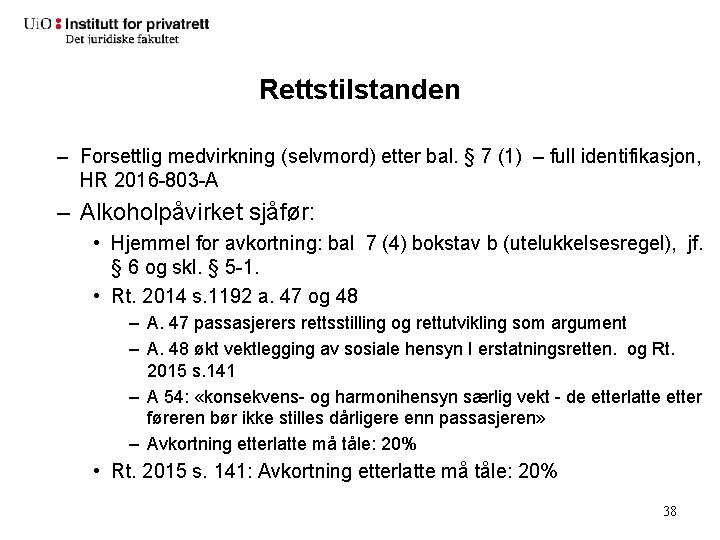 Rettstilstanden – Forsettlig medvirkning (selvmord) etter bal. § 7 (1) – full identifikasjon, HR