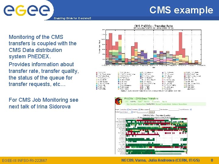 CMS example Enabling Grids for E-scienc. E Monitoring of the CMS transfers is coupled