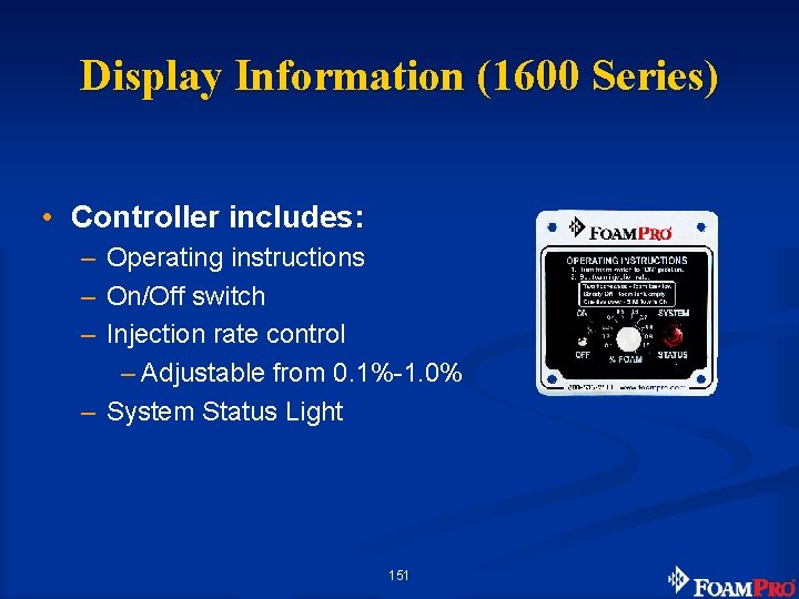 Display Information (1600 Series) • Controller includes: – Operating instructions – On/Off switch –