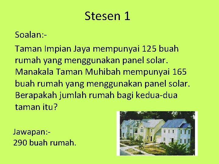 Stesen 1 Soalan: Taman Impian Jaya mempunyai 125 buah rumah yang menggunakan panel solar.