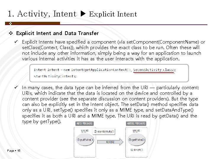 1. Activity, Intent ▶ Explicit Intent v Explicit Intent and Data Transfer ü Explicit