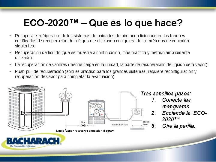 ECO-2020™ – Que es lo que hace? • Recupera el refrigerante de los sistemas