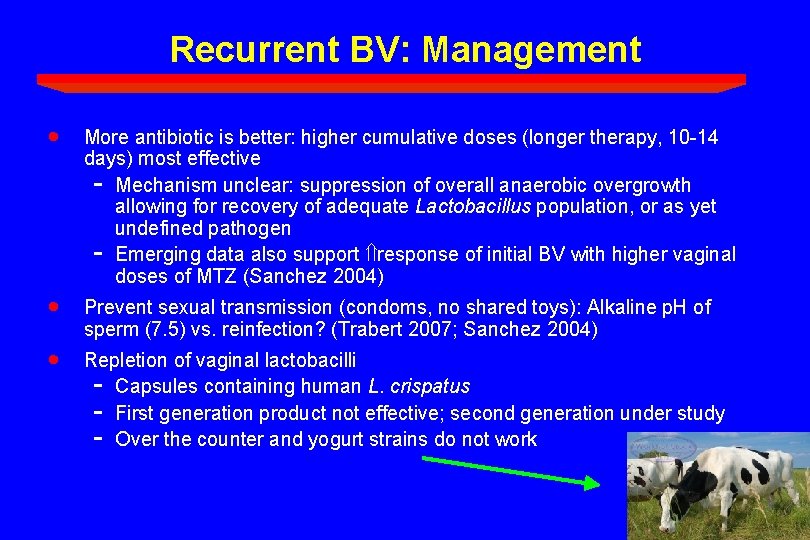 Recurrent BV: Management · More antibiotic is better: higher cumulative doses (longer therapy, 10