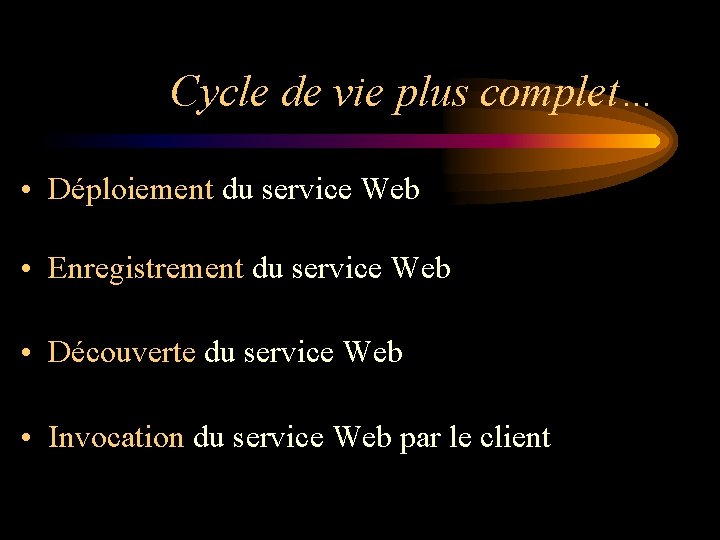 Cycle de vie plus complet… • Déploiement du service Web • Enregistrement du service