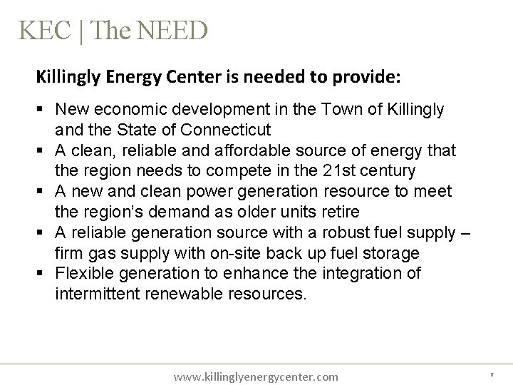 KEC | The NEED Killingly Energy Center is needed to provide: New economic development