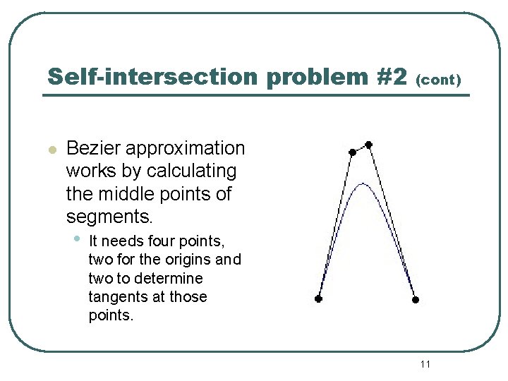 Self-intersection problem #2 l (cont) Bezier approximation works by calculating the middle points of