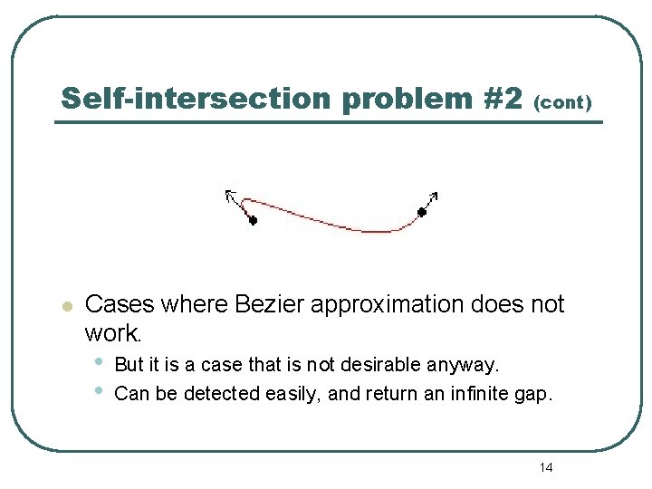 Self-intersection problem #2 l (cont) Cases where Bezier approximation does not work. • •