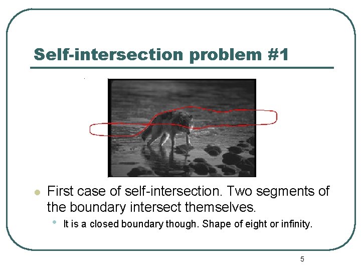 Self-intersection problem #1 l First case of self-intersection. Two segments of the boundary intersect