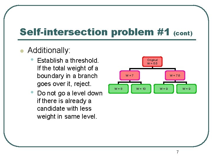 Self-intersection problem #1 l (cont) Additionally: • • Establish a threshold. If the total