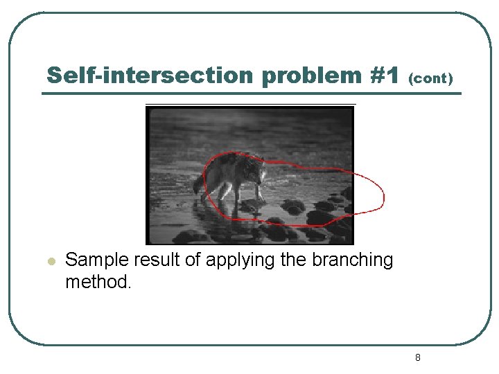 Self-intersection problem #1 l (cont) Sample result of applying the branching method. 8 