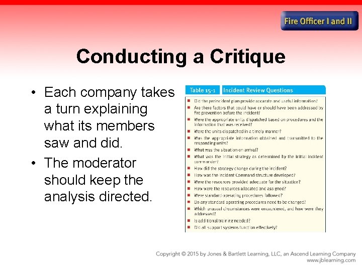 Conducting a Critique • Each company takes a turn explaining what its members saw