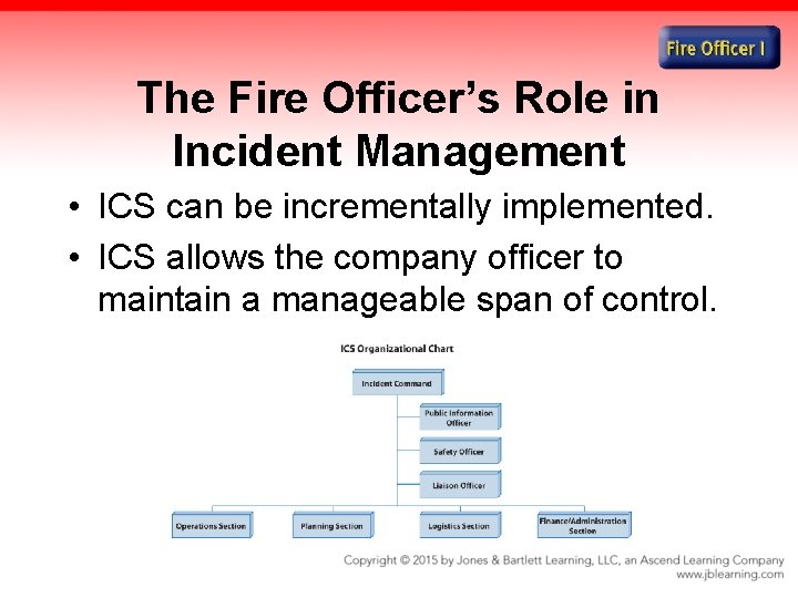 The Fire Officer’s Role in Incident Management • ICS can be incrementally implemented. •