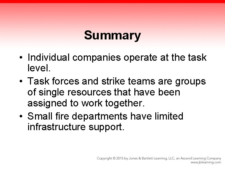 Summary • Individual companies operate at the task level. • Task forces and strike