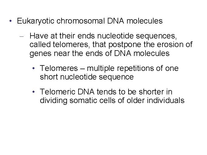  • Eukaryotic chromosomal DNA molecules – Have at their ends nucleotide sequences, called