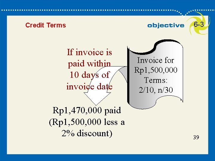 39 6 -3 Credit Terms If invoice is paid within 10 days of invoice