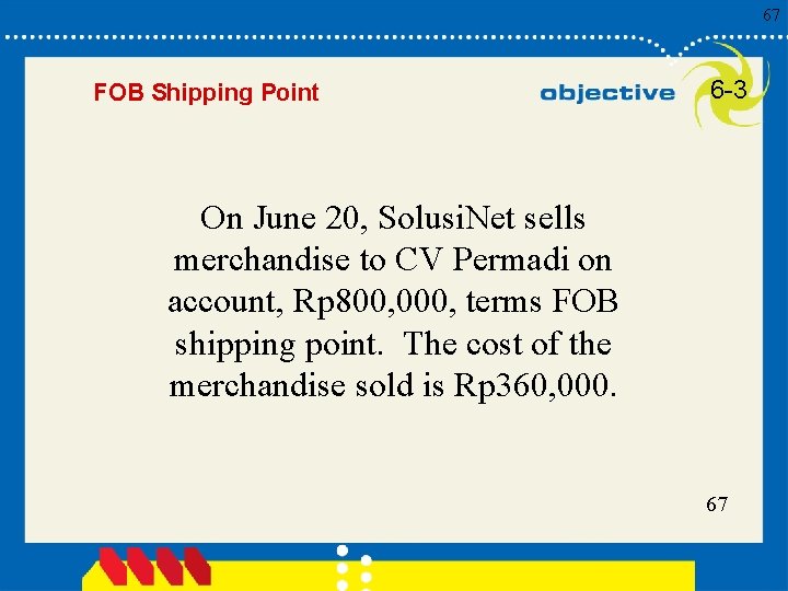 67 FOB Shipping Point 6 -3 On June 20, Solusi. Net sells merchandise to