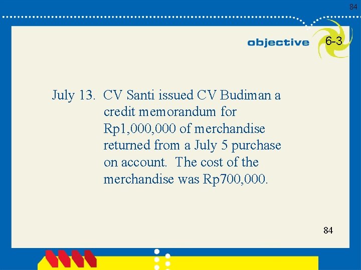 84 6 -3 July 13. CV Santi issued CV Budiman a credit memorandum for