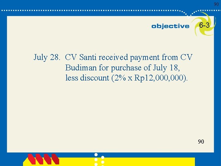 90 6 -3 July 28. CV Santi received payment from CV Budiman for purchase
