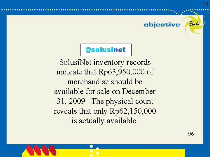 96 6 -4 @solusinet Solusi. Net inventory records indicate that Rp 63, 950, 000