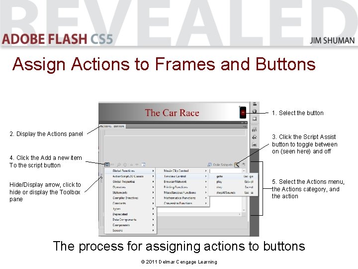 Assign Actions to Frames and Buttons 1. Select the button 2. Display the Actions Assign Actions to Frames and Buttons 1. Select the button 2. Display the Actions